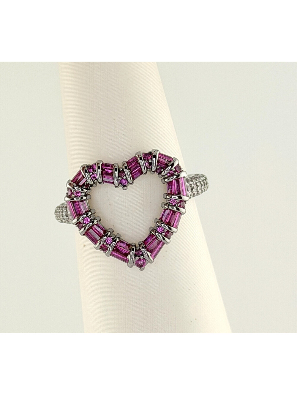 Bomb Party July Ring Sz 7 "Loved By All" Lab Created Ruby on Hematite HEART